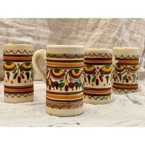 Vintage Hand-Painted Folk Art Mugs – Set of 4 Ceramic Cups